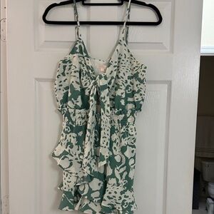 Green and White Women's romper